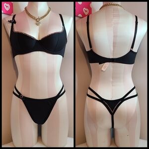Rare VTG VS Sexy Little Things Smooth Satin Rhinestone Bra/ Panty Set 34C/med